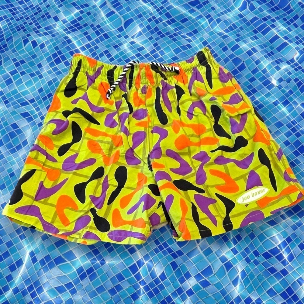 NWOT Joe Boxer Mens Size Medium 90’s Inspired Neon Lined Swim Shorts